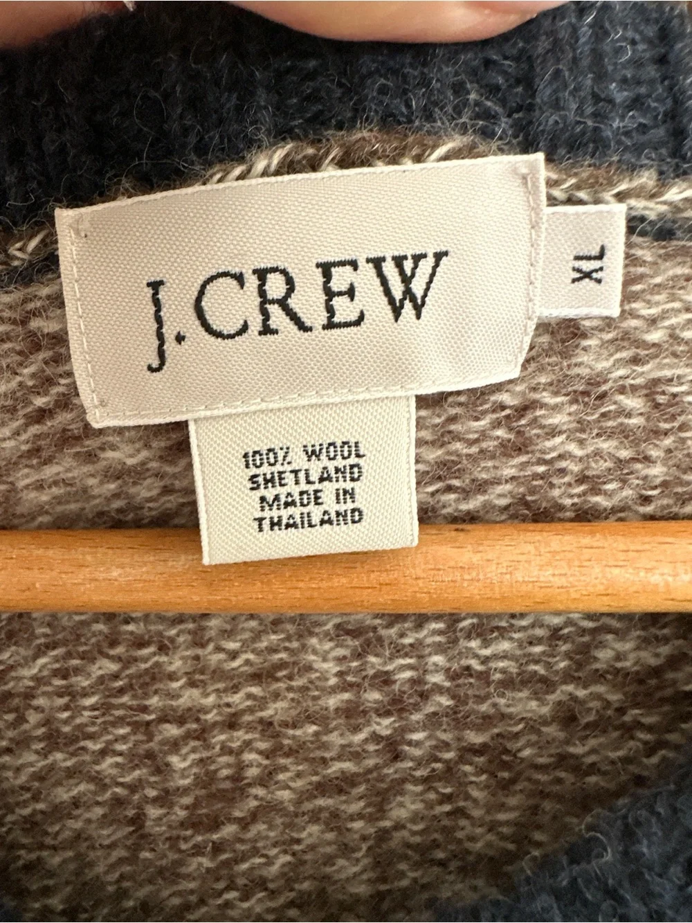 J.Crew Mens XL Shetland Wool V-Neck Sweater Marled Brown Contrast Trim Flawless